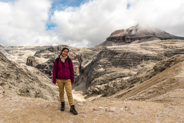 Fototapeta premium Hiker in Dolomites of Italy