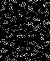 Black and white vector seamless pattern with curling leaves