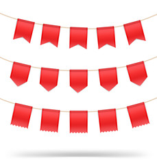 Set of red flags on the rope. Vector illustration