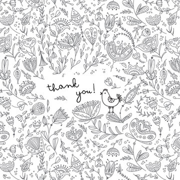 Ethnic style floral thank you card