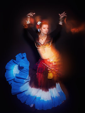 Beautiful exotic belly tribal dancer woman