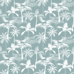 Vector Palm Trees California Grey Texture Seamless Pattern Surface Design With Exotic, Decorative, Hand Drawn Palms.