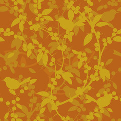 Fototapeta premium Seamless pattern of Blackthorn berries and birds