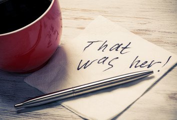 Message written on napkin