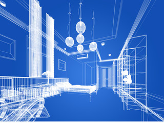 abstract sketch design of interior bedroom