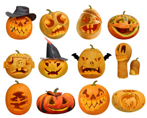 Colorful halloween pumpkins, on white background