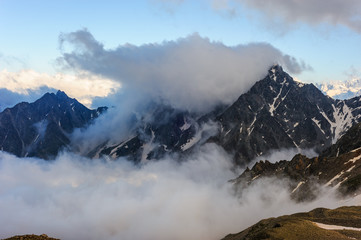 Fototapeta na wymiar Tracking on the Caucasian mountains.
