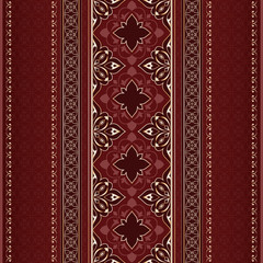 Filigree seamless golden border on dark red background.