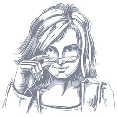 Vector drawing of sexy business woman with stylish haircut