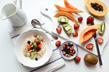 Breakfast oatmeal with fruits