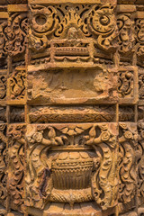 Detail of Qutub (Qutb) Minar, the tallest free-standing stone tower in the world, and the tallest minaret in India, constructed with red sandstone and marble in 1199 AD. Unesco World Heritage. India