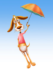 Illustation of  Beauty dog fly with umbrella in sky 