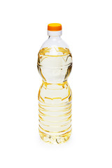 a bottle with oil is isolated on a white background