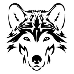Naklejka premium Beautiful wolf tattoo.Vector wolf's head as a design element on isolated background