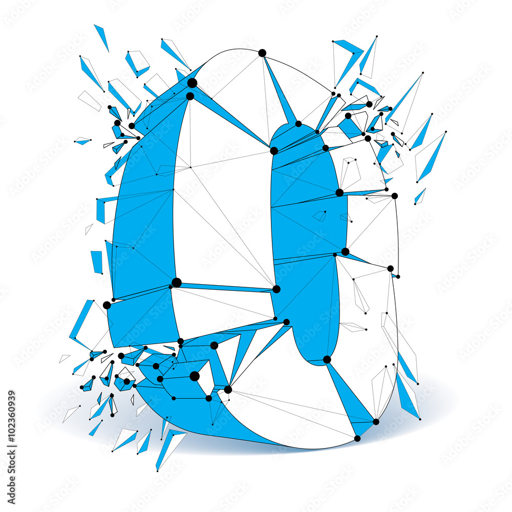 Fototapete 3d vector low poly zero number with black connected lines and dots