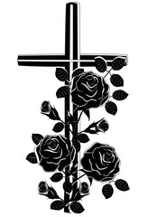 Black and White Kreuz mit Rosen