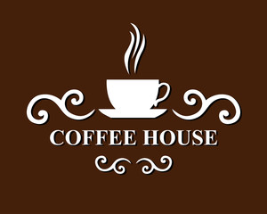 Coffee house icon on brown background