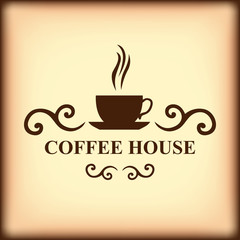 Coffee house icon on blur light brown background