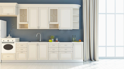 Fototapeta na wymiar Bright kitchen interior 3D render