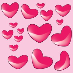 Seamless vector pattern of the big hearts on pink background.