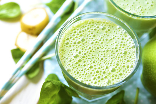 Green smoothie with apple,banana and spinach.