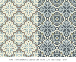 Retro Seamless Pattern 2 Color Set_234 Round Curve Kaleidoscope Flower
