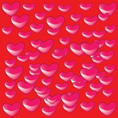 Seamless vector pattern of the small hearts on red      background.