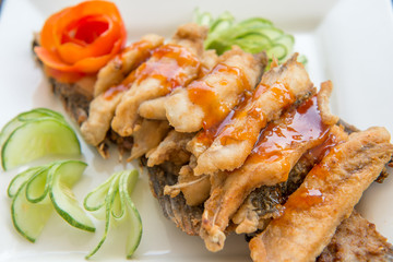 Snapper topped with sauce