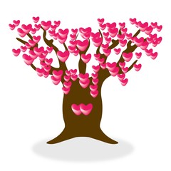 Valentines Fanny Fat Love Tree. Vector illustration. White background.