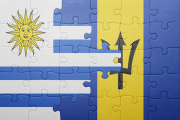 puzzle with the national flag of barbados and uruguay