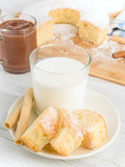 homemade bundt cake, milk and chocolate