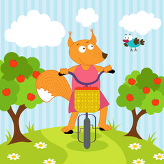 Naklejka premium squirrel riding bicycle - vector illustration, eps