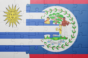 puzzle with the national flag of belize and uruguay