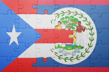 puzzle with the national flag of belize and puerto rico