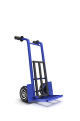 blank blue two-wheeled hand truck for transporting heavy loads,