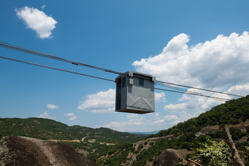 Cableway to the Monastery of the Holy Trinity in Meteora - complex of Eastern Orthodox monasteries, Greece