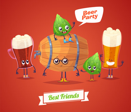 Set of beer characters. Vector cute cartoons 