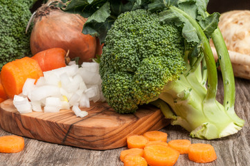 Fresh vegetables wooden cutting boards