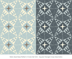 Retro Seamless Pattern 2 Color Set_243 Square Triangle Cross Geometry
