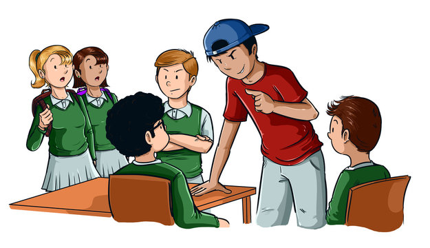Ilustraci&oacute;n de ni&ntilde;o siendo acosado en el colegio problem&aacute;tica social bullying 