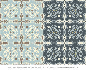 Retro Seamless Pattern 2 Color Set_246 Round Curve Dot Line Vine Kaleidoscope