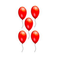 Red balloons on a white background. A festive picture with gel balls. The background from light balls. Holiday and fun mood. Greeting card.