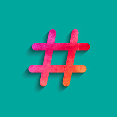 Obraz premium Watercolor Social network hashtag icon. Vector design.