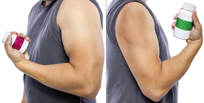 Man Showing Fat Burner Supplement Results On His Biceps