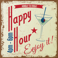 Retro Vintage Happy Hour drink Typographical background, Vector design