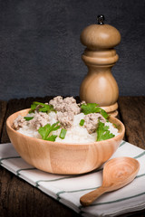 Rice soup with minced pork