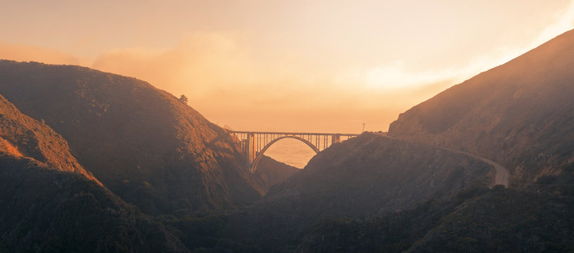Panorama of a bridge on Pacific coast highway route 101