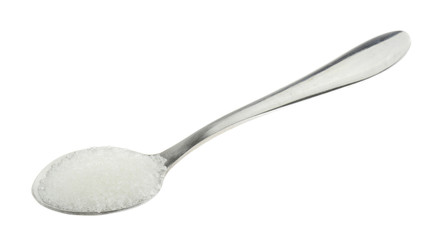 Spoonful of white sugar isolated on white