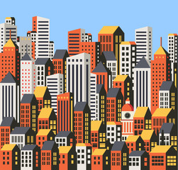 Skyscrapers and houses