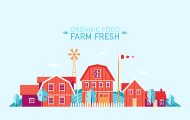 Farm landscape flat organic food fresh vector